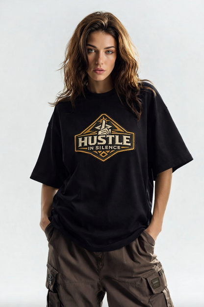 HUSTLE IN SILENCE | Drop-38 Limited Embroidered Oversized Tee