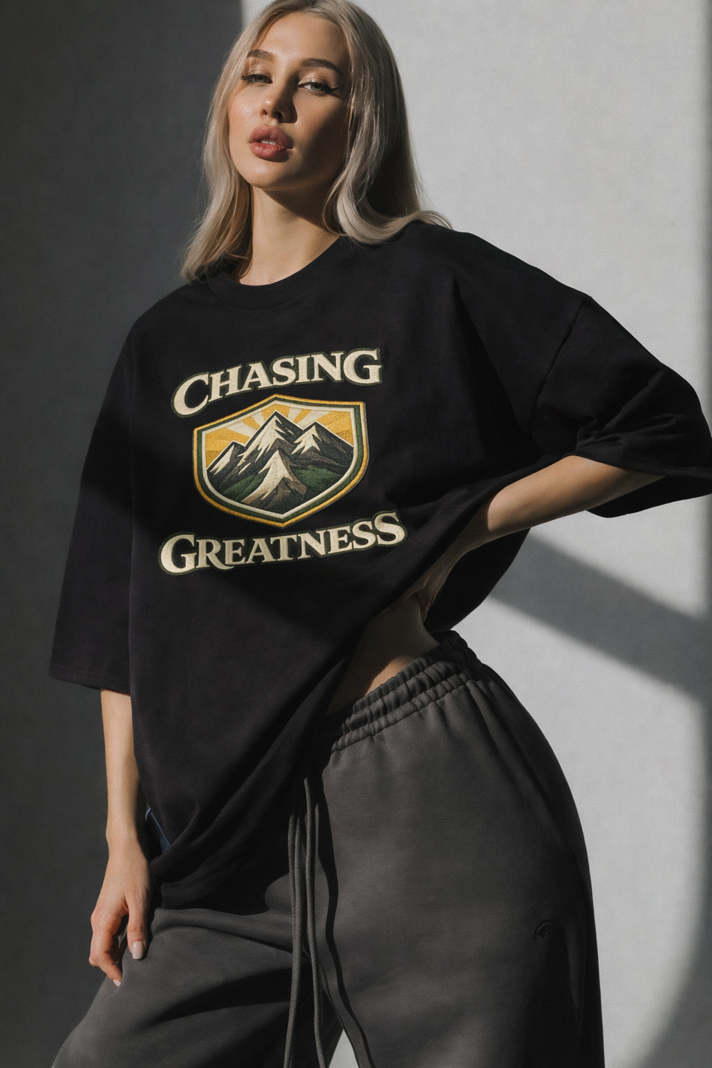 CHASING GREATNESS| Drop-35 Limited Embroidered Oversized Tee